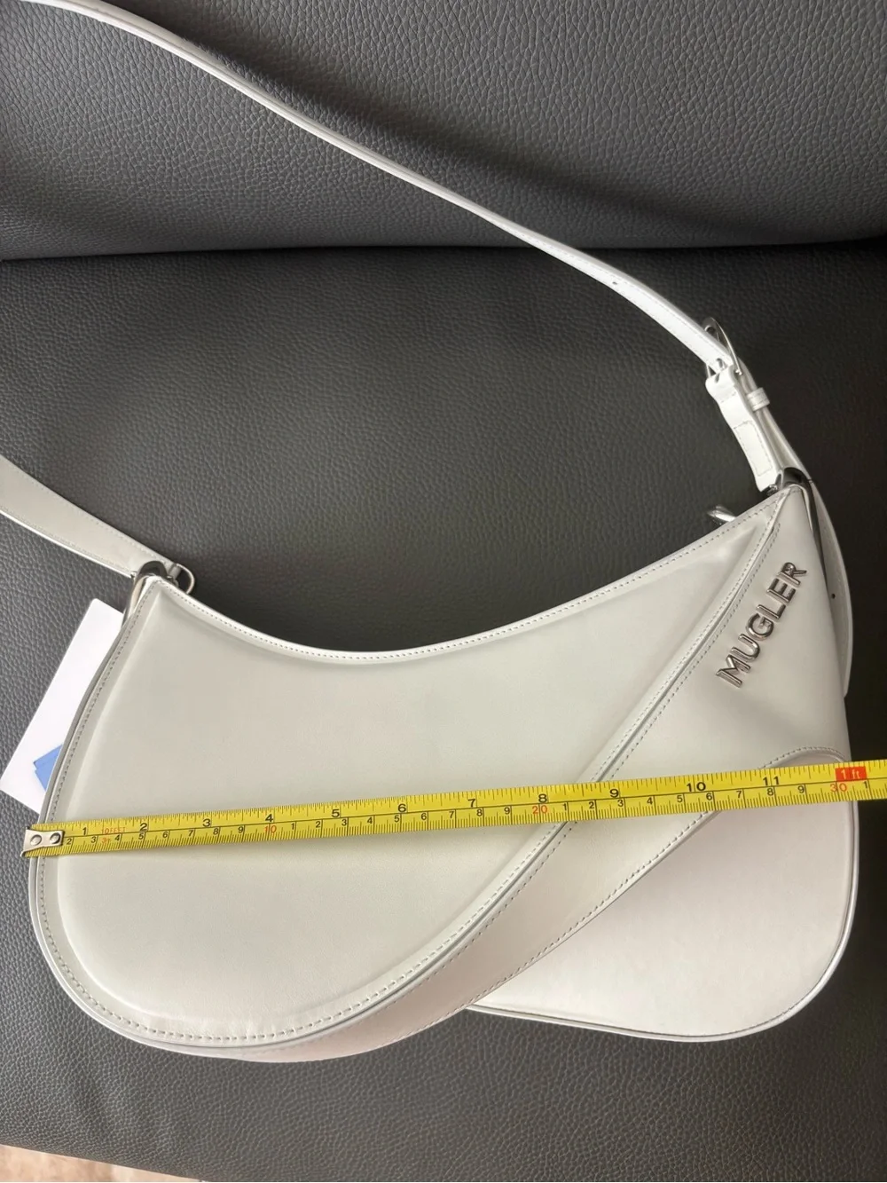 Mugler White Crescent Shoulder Bag with Textured Logo